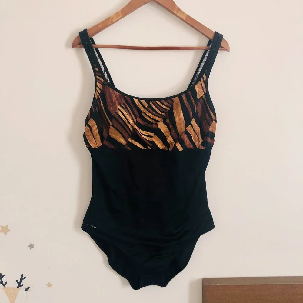 🏝️ SPEEDO Women's M One-Piece Swimsuit Bath Bathing Suit Black & Bronze - Picture 2 of 6